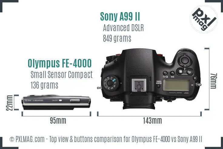 Olympus FE-4000 vs Sony A99 II top view buttons comparison