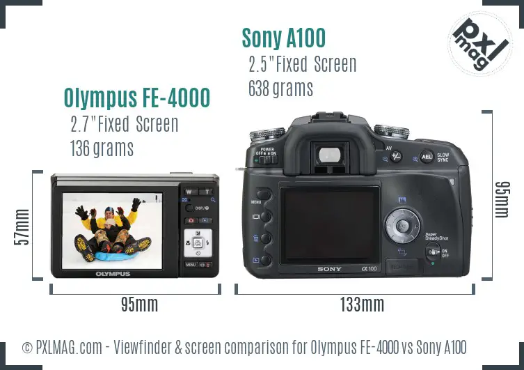 Olympus FE-4000 vs Sony A100 Screen and Viewfinder comparison
