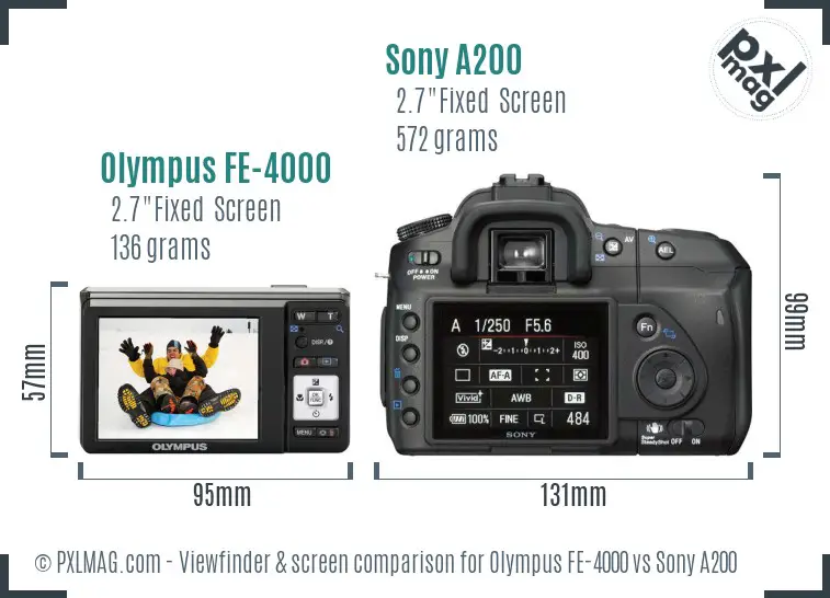 Olympus FE-4000 vs Sony A200 Screen and Viewfinder comparison