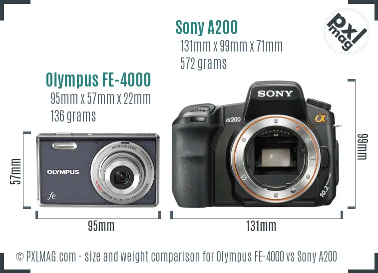 Olympus FE-4000 vs Sony A200 size comparison