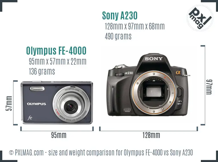 Olympus FE-4000 vs Sony A230 size comparison