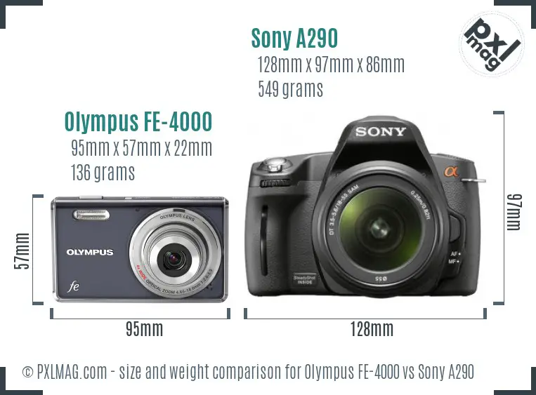 Olympus FE-4000 vs Sony A290 size comparison