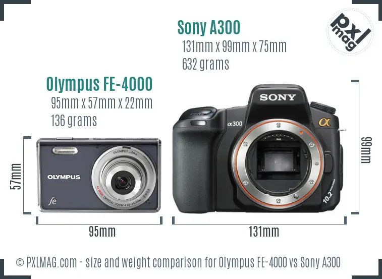 Olympus FE-4000 vs Sony A300 size comparison