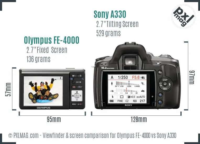 Olympus FE-4000 vs Sony A330 Screen and Viewfinder comparison