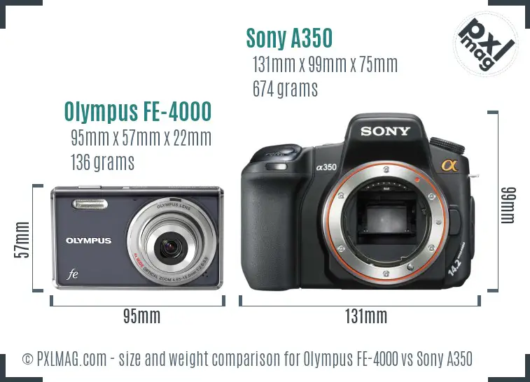 Olympus FE-4000 vs Sony A350 size comparison