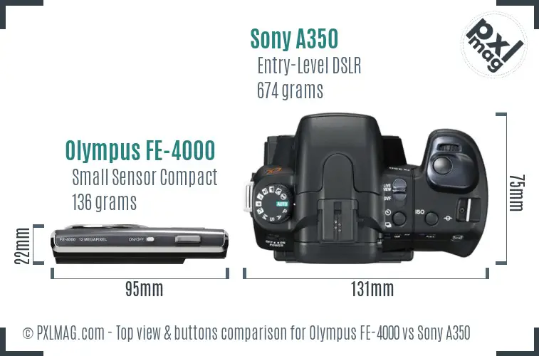 Olympus FE-4000 vs Sony A350 top view buttons comparison