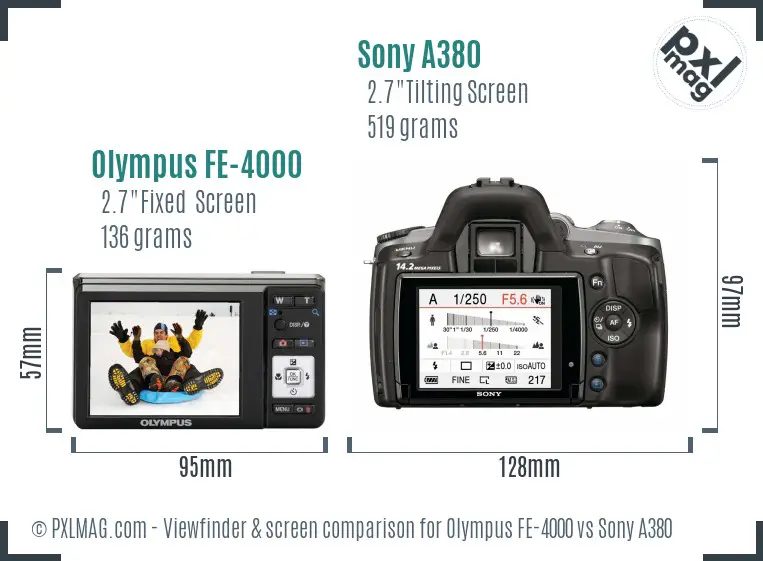 Olympus FE-4000 vs Sony A380 Screen and Viewfinder comparison