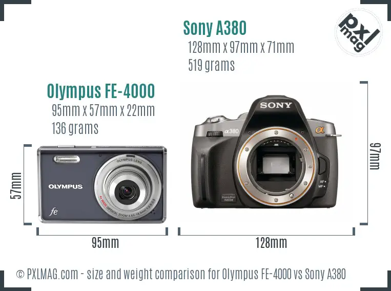 Olympus FE-4000 vs Sony A380 size comparison
