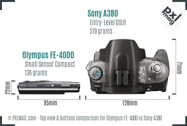 Olympus FE-4000 vs Sony A380 top view buttons comparison
