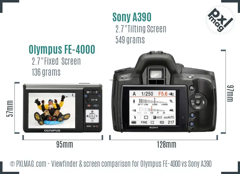 Olympus FE-4000 vs Sony A390 Screen and Viewfinder comparison