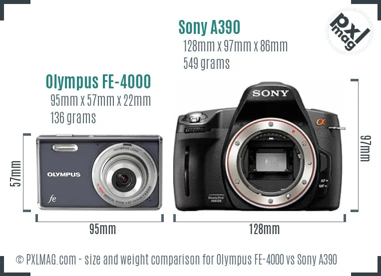 Olympus FE-4000 vs Sony A390 size comparison