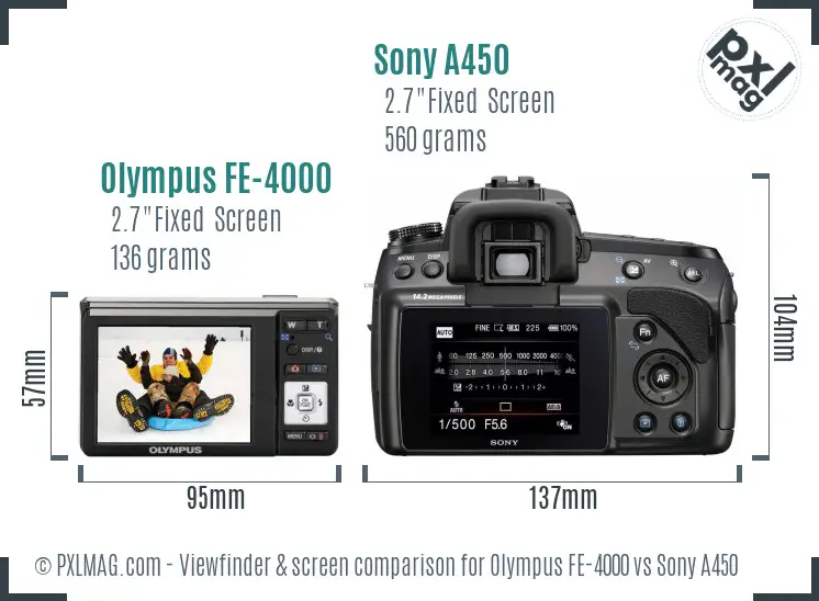 Olympus FE-4000 vs Sony A450 Screen and Viewfinder comparison