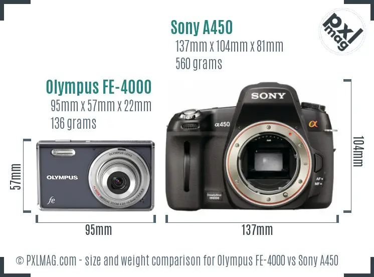Olympus FE-4000 vs Sony A450 size comparison
