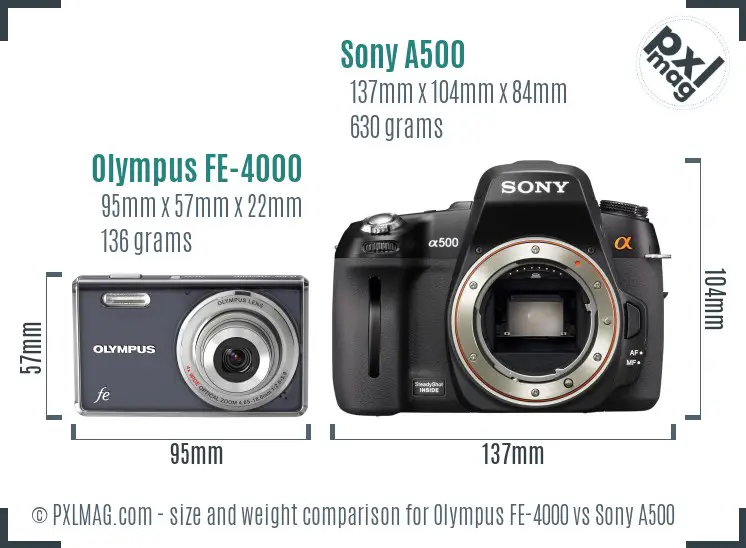 Olympus FE-4000 vs Sony A500 size comparison