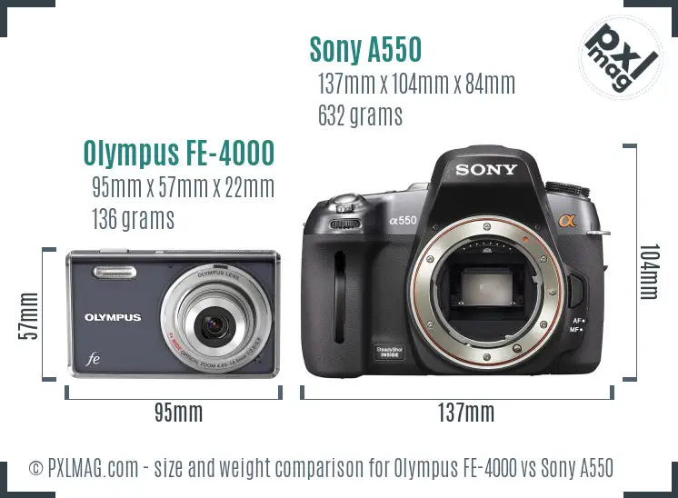 Olympus FE-4000 vs Sony A550 size comparison