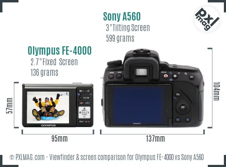 Olympus FE-4000 vs Sony A560 Screen and Viewfinder comparison