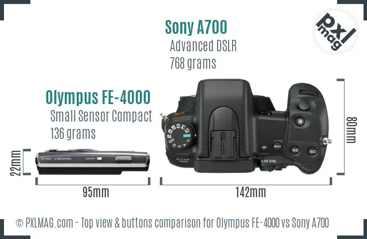 Olympus FE-4000 vs Sony A700 top view buttons comparison