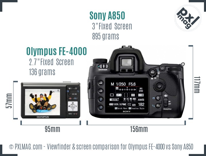 Olympus FE-4000 vs Sony A850 Screen and Viewfinder comparison