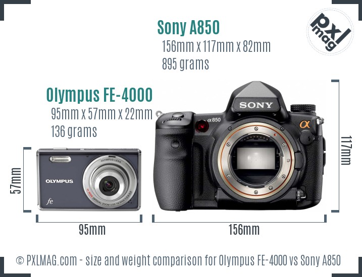 Olympus FE-4000 vs Sony A850 size comparison