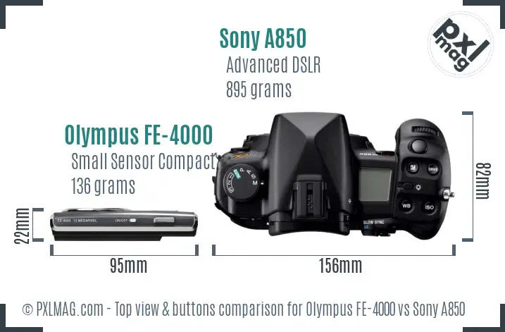 Olympus FE-4000 vs Sony A850 top view buttons comparison