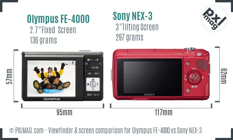 Olympus FE-4000 vs Sony NEX-3 Screen and Viewfinder comparison