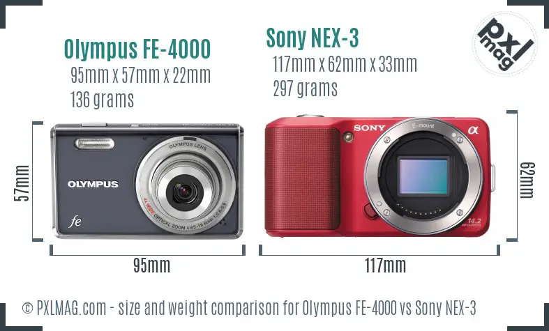 Olympus FE-4000 vs Sony NEX-3 size comparison