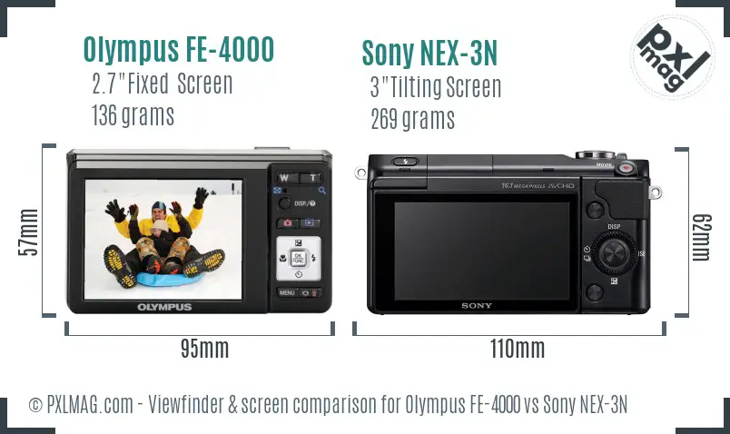 Olympus FE-4000 vs Sony NEX-3N Screen and Viewfinder comparison