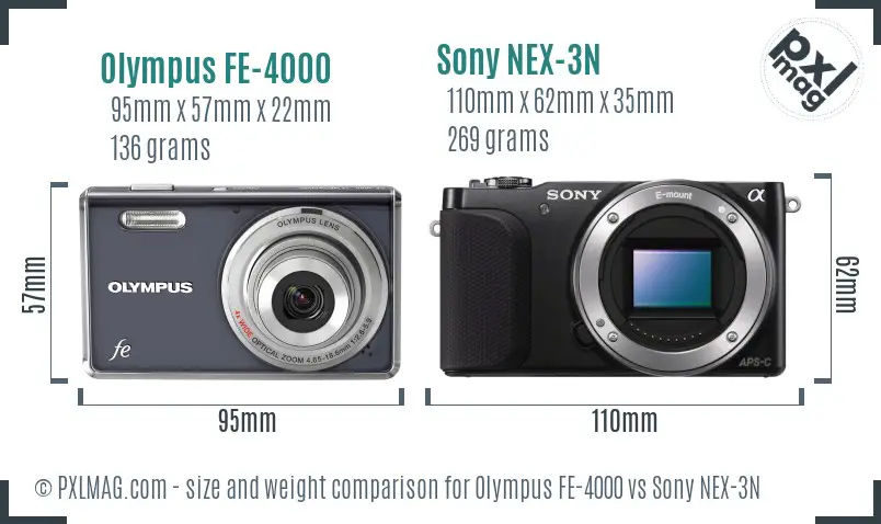 Olympus FE-4000 vs Sony NEX-3N size comparison