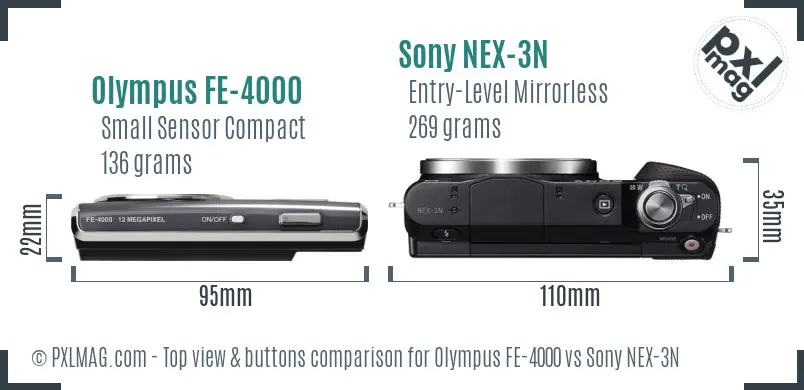 Olympus FE-4000 vs Sony NEX-3N top view buttons comparison