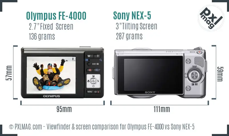Olympus FE-4000 vs Sony NEX-5 Screen and Viewfinder comparison