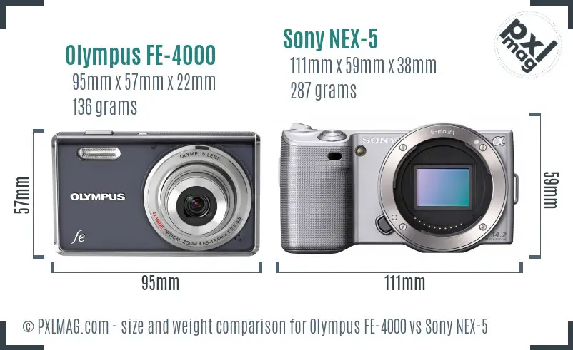 Olympus FE-4000 vs Sony NEX-5 size comparison