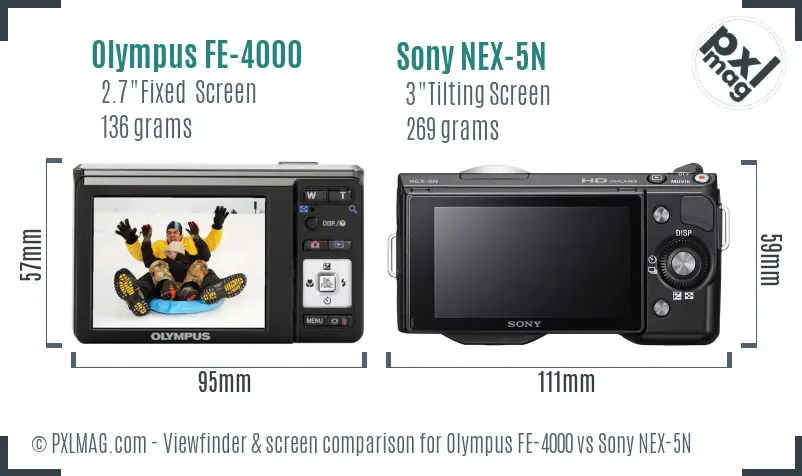 Olympus FE-4000 vs Sony NEX-5N Screen and Viewfinder comparison