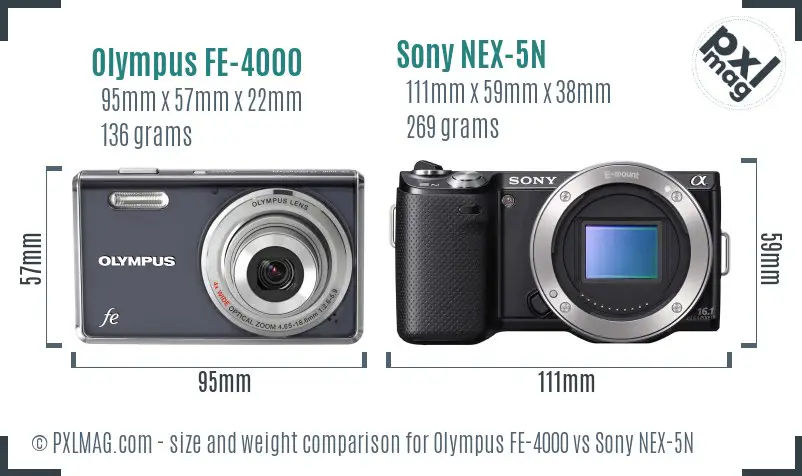 Olympus FE-4000 vs Sony NEX-5N size comparison