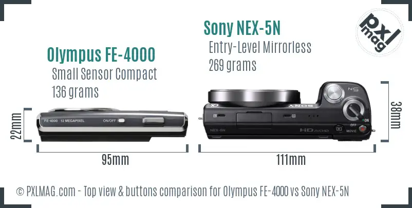 Olympus FE-4000 vs Sony NEX-5N top view buttons comparison