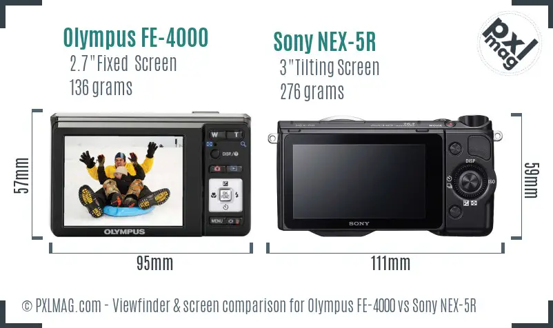Olympus FE-4000 vs Sony NEX-5R Screen and Viewfinder comparison