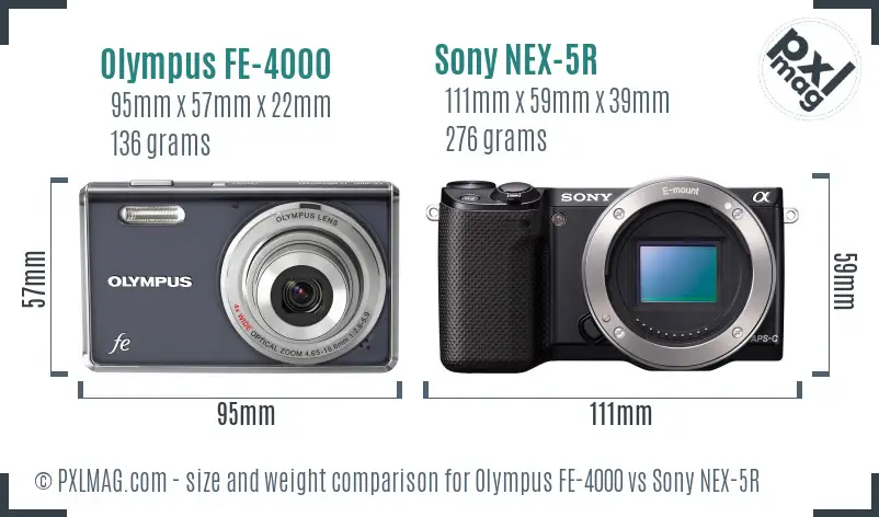 Olympus FE-4000 vs Sony NEX-5R size comparison