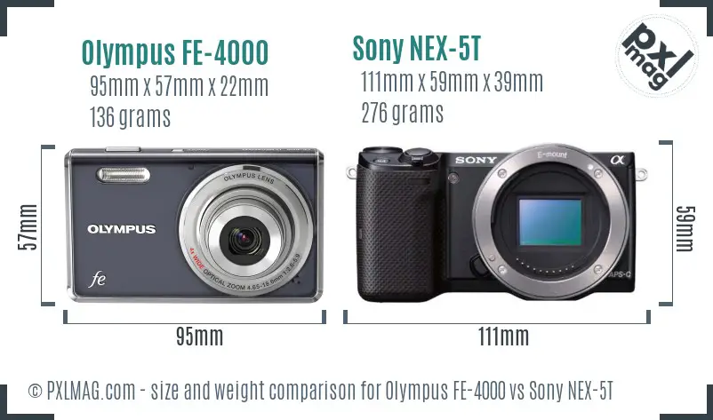 Olympus FE-4000 vs Sony NEX-5T size comparison