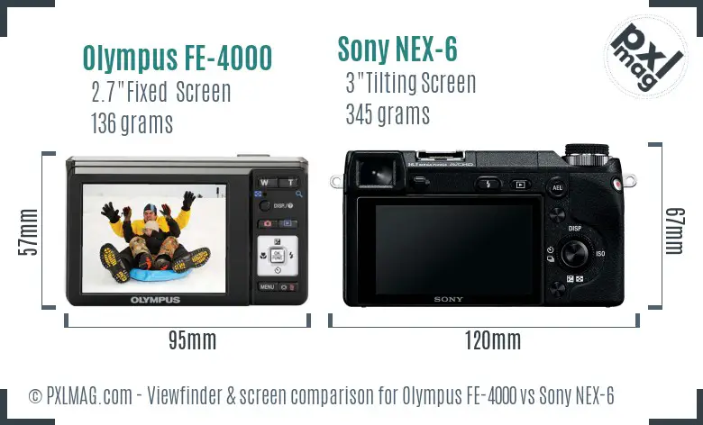Olympus FE-4000 vs Sony NEX-6 Screen and Viewfinder comparison