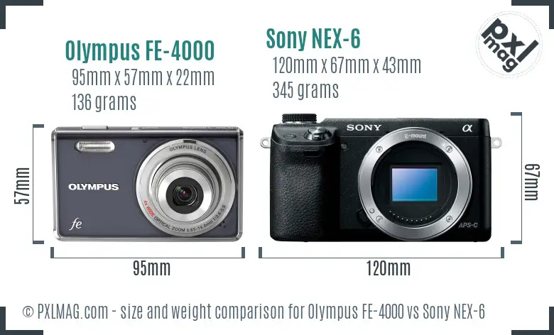 Olympus FE-4000 vs Sony NEX-6 size comparison