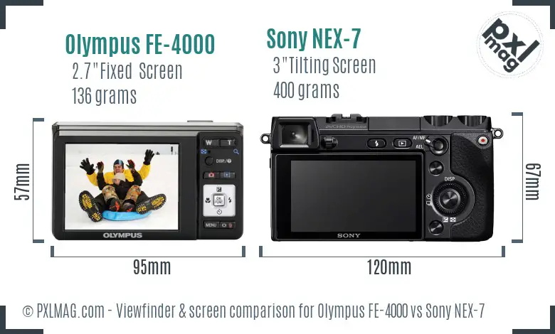 Olympus FE-4000 vs Sony NEX-7 Screen and Viewfinder comparison
