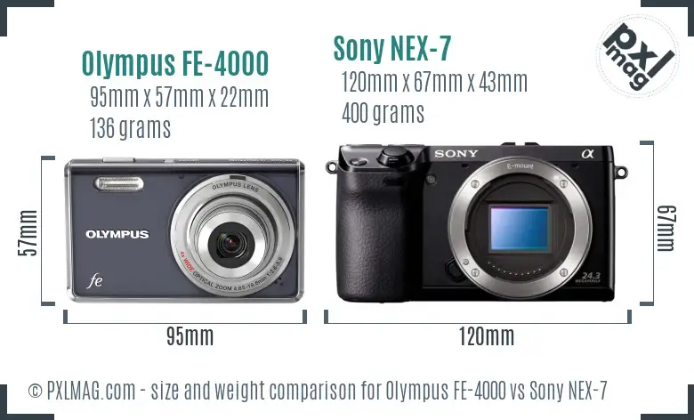 Olympus FE-4000 vs Sony NEX-7 size comparison