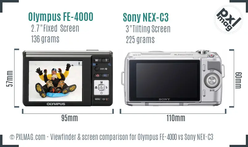 Olympus FE-4000 vs Sony NEX-C3 Screen and Viewfinder comparison