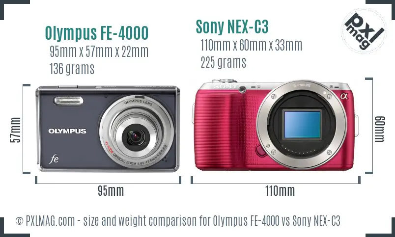 Olympus FE-4000 vs Sony NEX-C3 size comparison