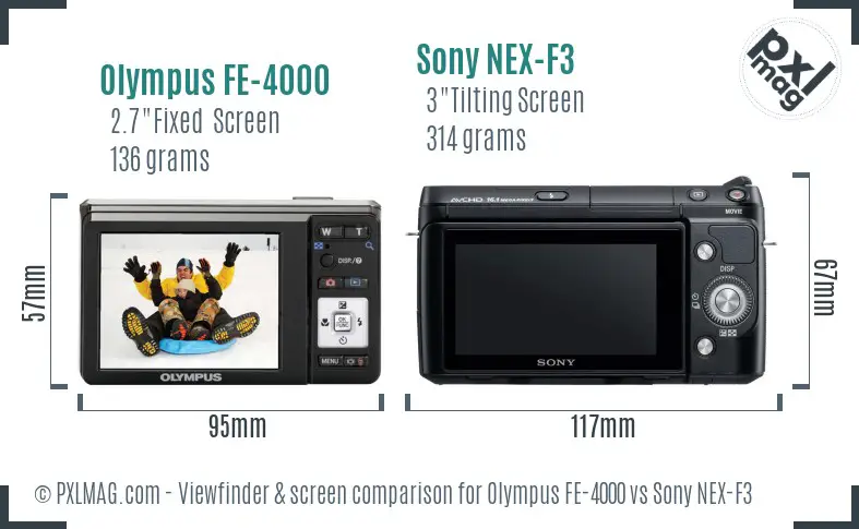 Olympus FE-4000 vs Sony NEX-F3 Screen and Viewfinder comparison