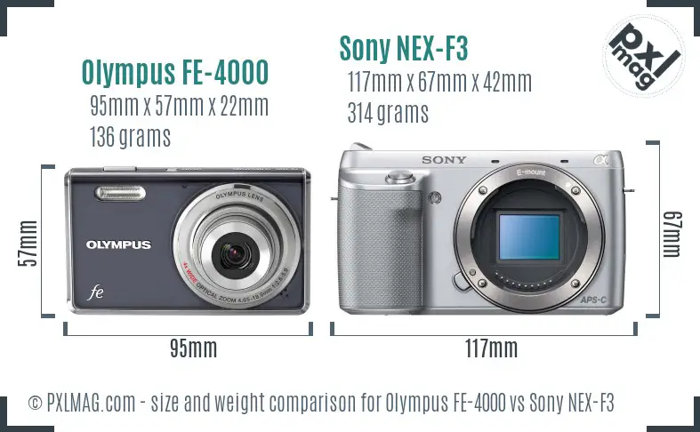 Olympus FE-4000 vs Sony NEX-F3 size comparison