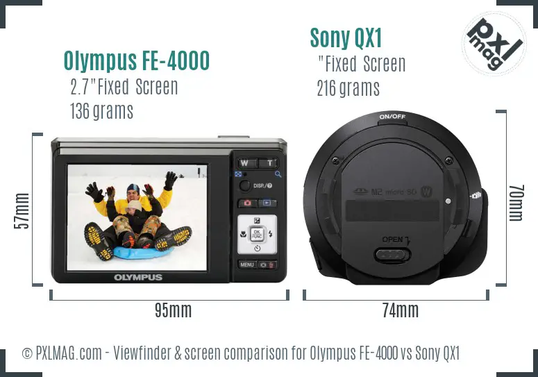 Olympus FE-4000 vs Sony QX1 Screen and Viewfinder comparison