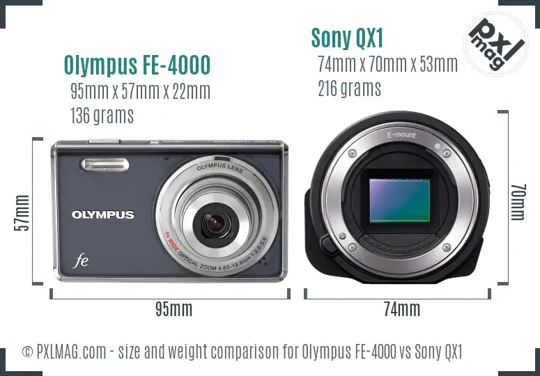Olympus FE-4000 vs Sony QX1 size comparison