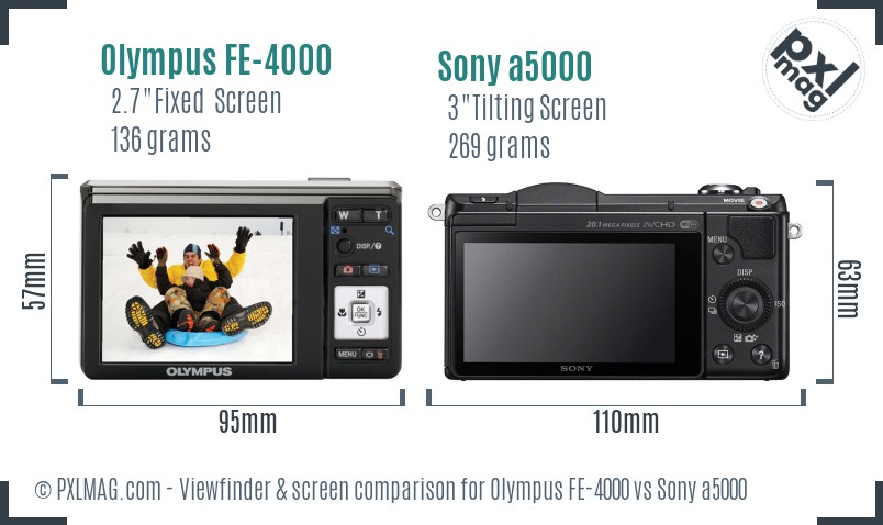 Olympus FE-4000 vs Sony a5000 Screen and Viewfinder comparison