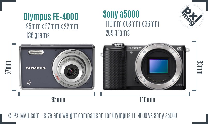 Olympus FE-4000 vs Sony a5000 size comparison