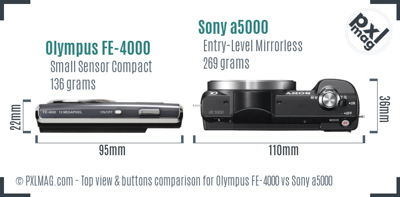 Olympus FE-4000 vs Sony a5000 top view buttons comparison